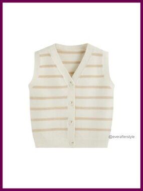 Women's Striped Sleeveless Sweater Vest V-Neck Button Down Crop Cardigan